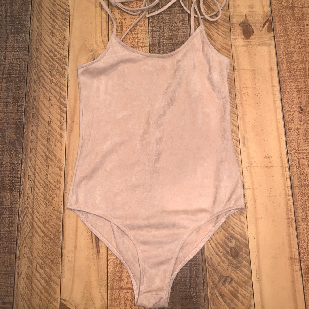 ME To WE Suede bodysuit in pink!